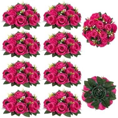 BLOSMON Hot Pink Flowers for Wedding: 10 Pcs Fakel Rose Balls for Table by Blosmon