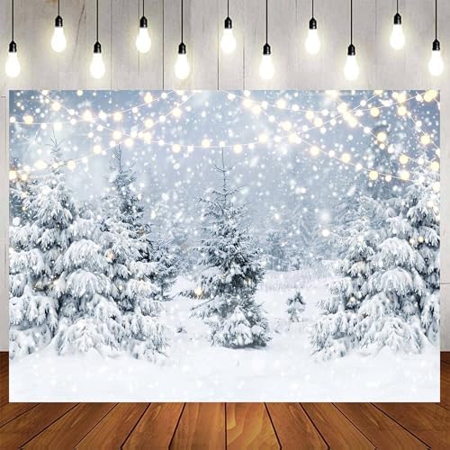 5 x 3 ft Winter Snow Forest Backdrop Snowy Scene Wonderland Snowflake Glitter Snowy Pine Tree Photo Christmas Photography Backdrops Winter Landscape Forest New Year Holiday Party Decoration Banner - Image 2