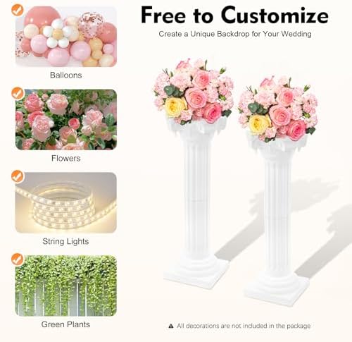 2PCS Wedding Roman Column 34.65" H Wedding Roman Column Pillars Set White Elegant Pillars Stand Event Decorative Column with Adjustable Height & Detachable Base for Weddings Parties Garden Decor - Image 5