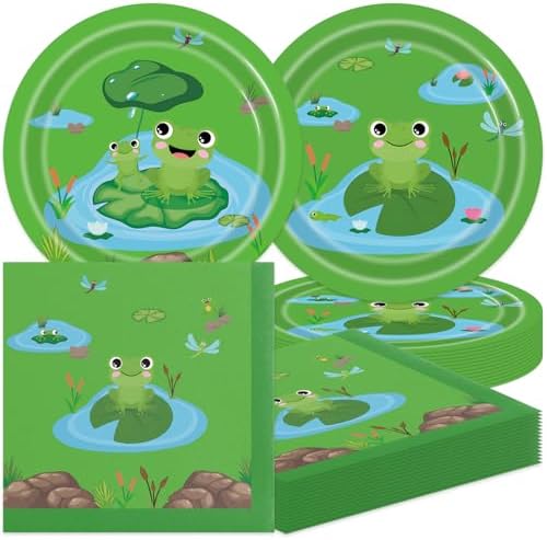40Pcs Frog Party Decorations Disposable Green Birthday Paper Plate and Napkin for Summer Theme Party Supplies Frog Birthday Baby Shower Decoration by Unknown