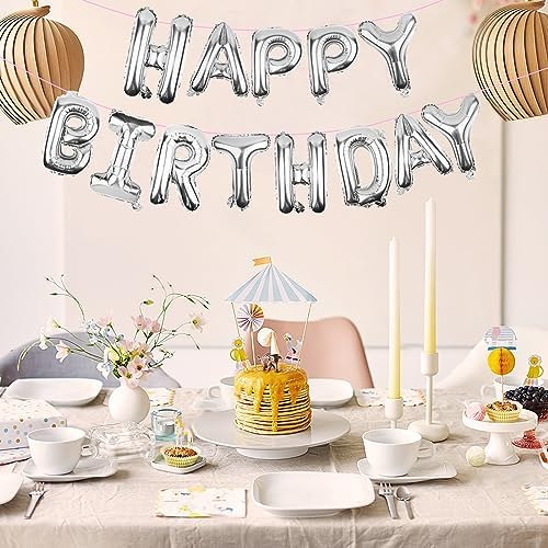 Silver Happy Birthday Balloons Banner (3D Silver Lettering) Mylar Foil Letters | Inflatable Party Decor and Event Decorations for Kids and Adults | Reusable, Ecofriendly Fun - Image 3