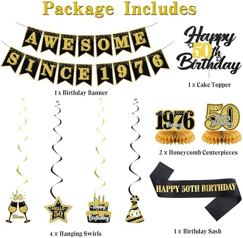 Roetyce 50th Birthday Decorations Men Women, Black Gold Back in 1976 Poster - Image 2