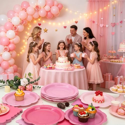 96Pcs Pink Plates and Napkins Party Supplies,Gradient Pink 9inch Scalloped Plate and Napkin Tableware Set for Baby Shower Wedding Birthday Decorations Serves 48 Guests - Image 4