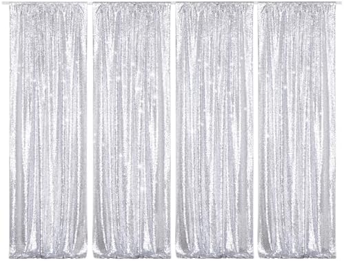 PartyDelight Silver Sequin Backdrop Curtains 2x8ft 4 Panels by PartyDelight