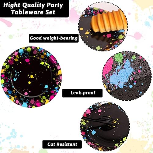 50 Guests Neon Party Supplies Glow Party Plates Napkins Tableware Neon Glow Paper Disposable Birthday Colorful Graffiti Party Decoration Favor, 200 Pieces - Image 4