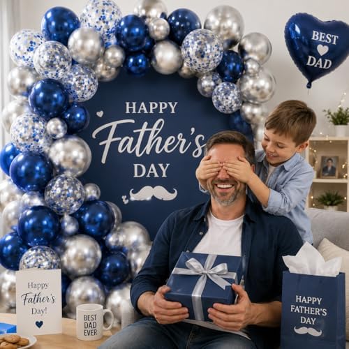 Navy Blue and Silver Balloons, 12 Inch Dark Midnight Blue Metallic Silver Latex Balloons Set for Boys Baby Shower Men Birthday 2026 Graduation Fathers Day Anniversary Denim Party Decorations - Image 5