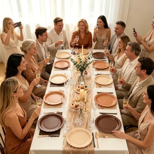 Brown Paper Plates Napkins and Forks Serves 24,9 Inch Neutral Brown Gradient Disposable Plates,Boho Earth Tone Tableware Set for Woodland Baby ShowerRustic Birthday,Wedding - Image 5