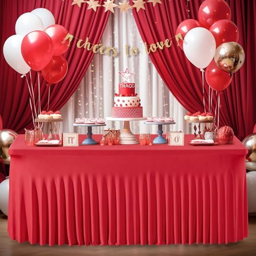Shillance 6 Packs Red Spandex Table Clothes for 6 Foot Rectangle Table, Spandex Table Covers 6FT Stretch Table Skirts Wrinkle Free Fitted Table Cloth for Valentines, Event, Wedding, Banquet & Parties - Image 5
