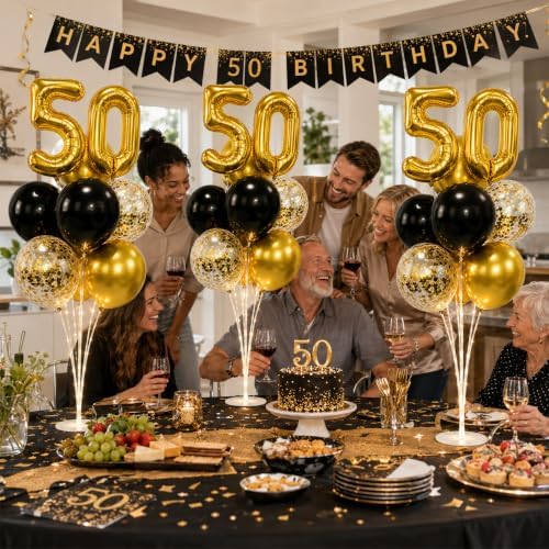 6 Set 50th Birthday Party Balloon Table Centerpieces with LED Light up - Image 6