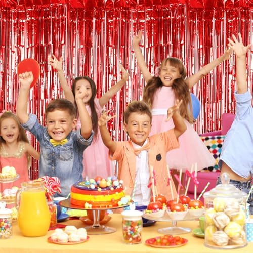5 Pack Red Foil Curtain Backdrop 3.2ft x 9.8ft Metallic Tinsel Foil Fringe Curtains Streamer Photo Booth Backdrop for Birthday Party Engagement Bachelorette Party Decorations (Red) - Image 5
