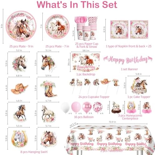 214Pcs Horse Birthday Decorations Tableware Set, 25 Serves - Image 4
