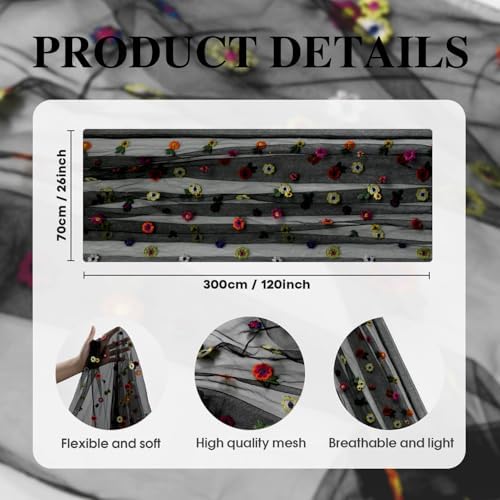 Artoid Mode Black Embroidery Daisy Gauze Table Runner 120 Inch 10FT - Image 5