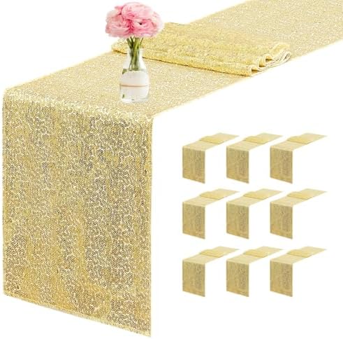 10 Packs 12 x 72 inches Sequin Table Runner, Gold Glitter Table Runner for Birthday Party Supplies Wedding Engagement Baby Shower Holiday Celebration Event Decorations by Yblut