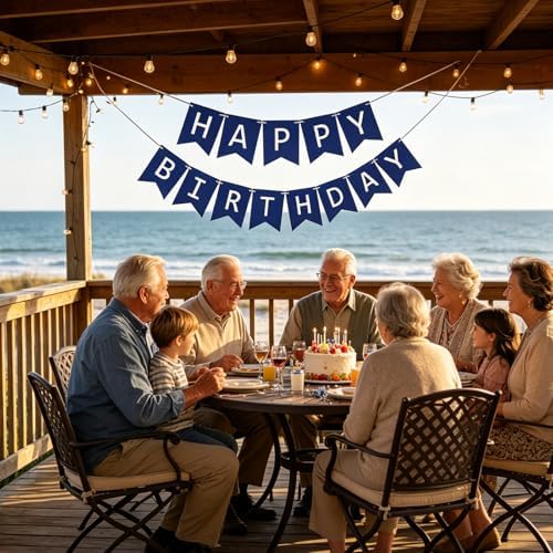 Fecedy Navy Blue Happy Birthday Bunting Banner Pre-Strung No DIY for Birthday Party Decorations - Image 6