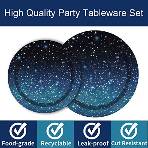 96 Pcs Galaxy Party Starry Night Supplies Tableware Set Outer Space Theme Birthday Star Party Table Decorations Solar System Paper Plates Napkins Forks for 24 Guests - Image 4