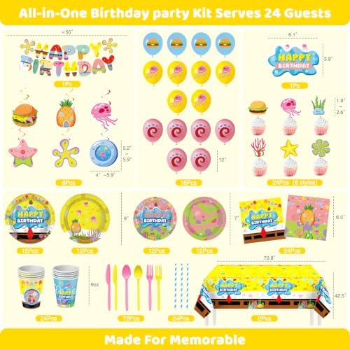 Yellow Cartoon Sea Birthday Decorations, 24 Guests Undersea Party Kit - Image 2