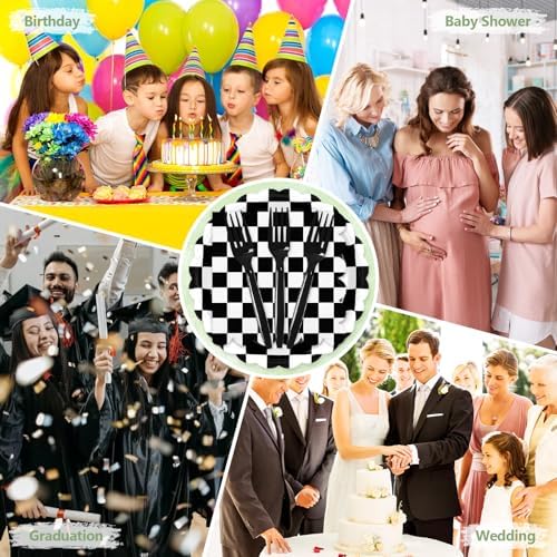 75 Pcs Black Checkered Paper Plates and Napkins&Forks for Party, 7inch - Image 7