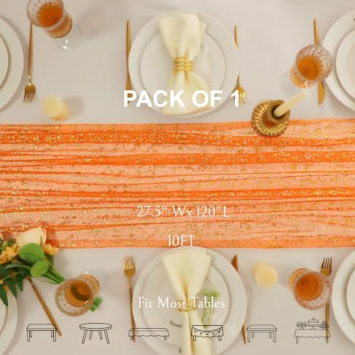 Orange Gold Table Runner Metallic Foil Shimmer Sheer Gauze Decor 10ft - Image 2