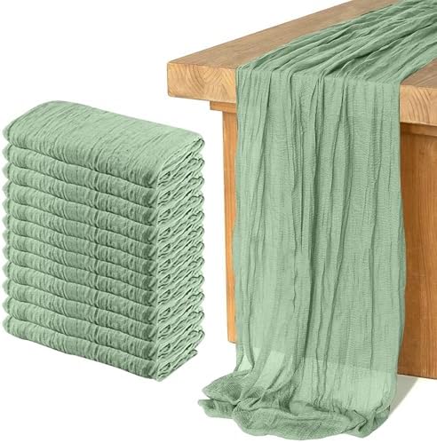 12 Pack Cheesecloth Table Runner, Runner Gauze Boho Wedding Decor Romantic Table Runner for Wedding Birthday Party(35" x 118") (Sage Green) by Home