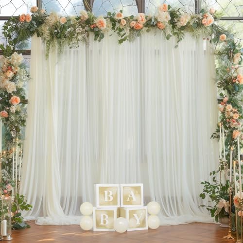 10x10ft Ivory Tulle Backdrop Curtain for Parites, Sheer Backdrop Curtains for Wedding Baby Shower Birthday Party Photo Shoot Decorations - Image 2