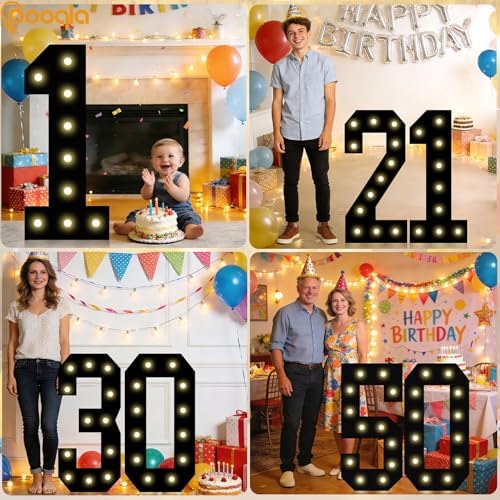 Pooqla 12th Birthday Decorations for Boys, 2.4FT Light Up Numbers - Image 7