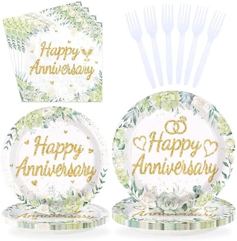 96 Pcs Happy Anniversary Party Decorations, Serves 24 by Greencian