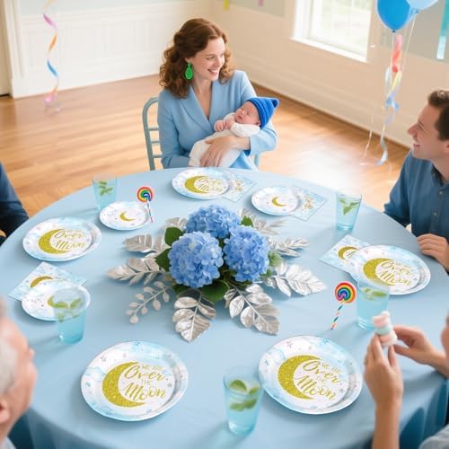 Grencian 96 Pcs Over The Moon Baby Shower Disposable Paper Plates Napkins - Image 2