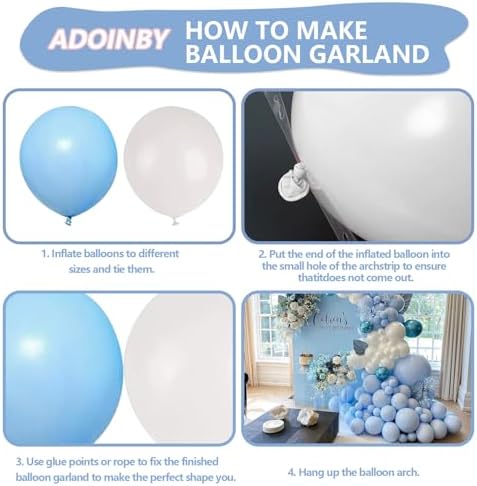 Blue and White Balloon Arch Kit, ADOINBY 140Pcs Pastel Light Blue and White Balloon Garland kit, 18 12 10 5 Inch Different Size Balloons for Baby Shower Birthday Gender Reveal Anniversary Decorations - Image 3