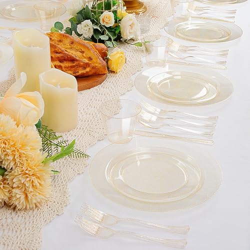 WELLIFE Gold Glitter Disposable Plates, Dinnerware Set for 50 Guests - Image 2