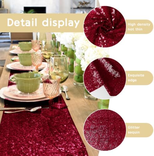 6 Packs 12 x 72 inches Sequin Table Runner, Burgundy Glitter Table Runner for Birthday Party Supplies Wedding Engagement Baby Shower Holiday Celebration Event Decorations - Image 5