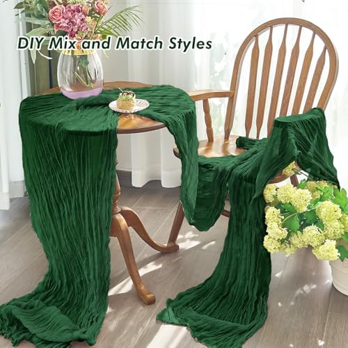 2 Pack Emerald Green Cheesecloth Table Runner for Fall Christmas Party Home - Image 5