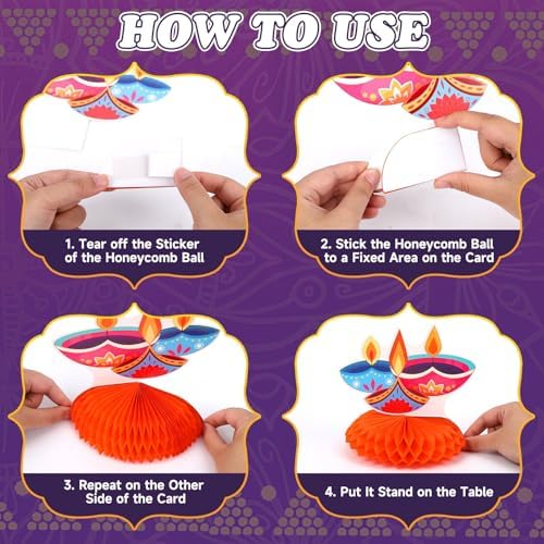 JULMELON 8 Pcs Diwali Honeycomb Centerpieces for Tables Party Decorations - Image 4
