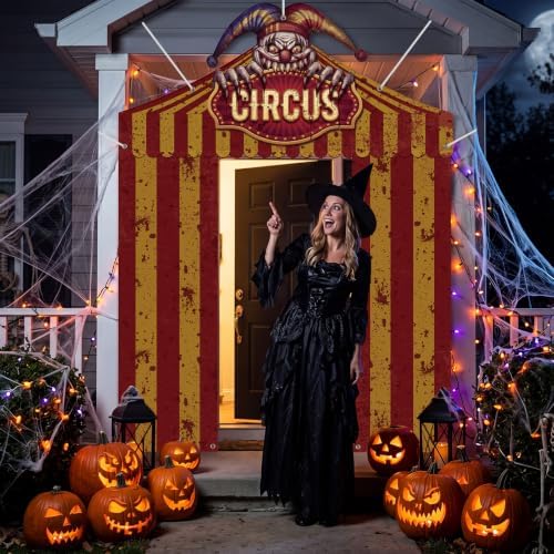 Peryiter 3 Pcs Halloween Door Decorations Spooky Circus Porch Banner - Image 6