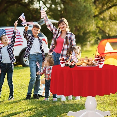 12 Pack Red White and Blue Round Plastic Tablecloth Disposable - Image 6