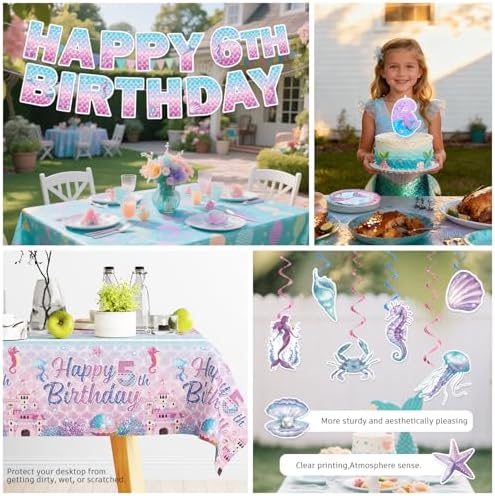 Xynic Mermaid Birthday Decorations for 6th Birthday, Serves 25 - Image 6