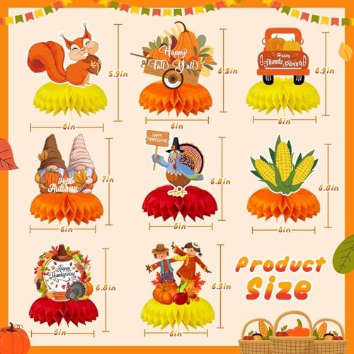 JULMELON 8 Pcs Thanksgiving Table Decor, 3D Fall Honeycomb Centerpieces - Image 2
