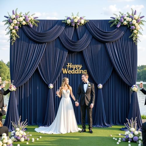 50ftx10ft Wrinkle Free Navy Blue Backdrop Curtains for Parties, 10 Panels 5x10ft Silky Polyester Blue Photo Backdrop Drapes for Weddings Birthday Party Graduation Photography Background Curtains - Image 4