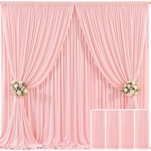 4 Panels Blush Pink Backdrop Curtain for Parties Baby Shower Wrinkle Free Pink Photo Curtains Backdrop Drapes Fabric Decoration for Wedding Birthday Party 20ft(W) x 10ft(H) by Tao-GePartyDecorations