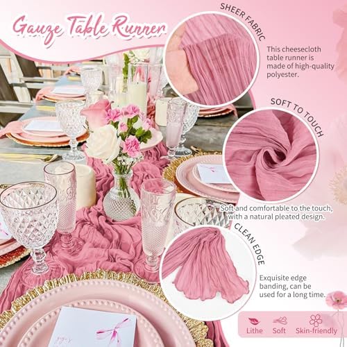 30 Pack Dusty Rose Cheesecloth Table Runner 17x108 Inches Boho Home Decor - Image 3