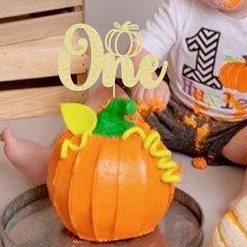 1Pc Pumpkin One Cake Topper Gold Glitter Fall 1st Pumpkin Birthday Cake Topper Decorations Baby Shower Party Decorations for Autumn Themed Kids First Birthday Thanksgiving Party Supplies - Image 6