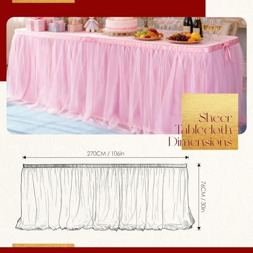 THARAHT Tulle Table Skirt 9FT 270CM Long for Rectangle Tables Round Tables Ruffle Desk Skirt for Princess Girls Birthday Party Cake Dessert Decorations Table Skirt - Image 2
