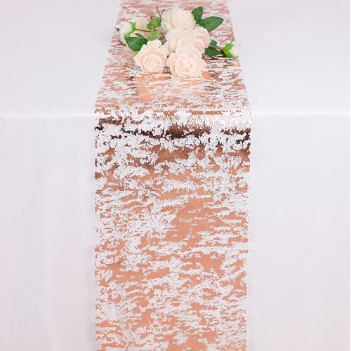 2 Pcs Rose Gold Table Runner, Glitter Metallic Foil Mesh Roll 108" - Image 2