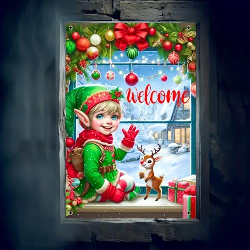 BlissYard Elf Reindeer Christmas Window Banner Fabric 31x47 Inch - Image 6