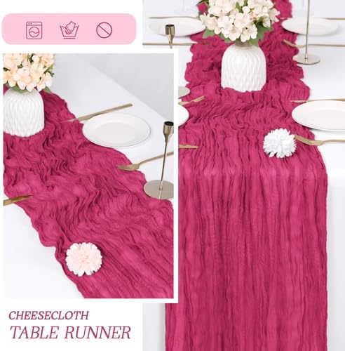 6 Pack Hot Pink Cheesecloth Table Runner 17x108 Inch Semi Sheer Boho Gauze Cheese Cloth Fabric Table Runners Table Decor for Wedding Party Baby Shower Birthday Home Decor Garden Farmhouse - Image 6
