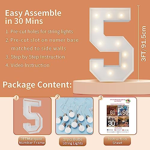 3FT Marquee Numbers, Large Light Up Numbers 5 for 5th Birthday Party Decor - Image 5