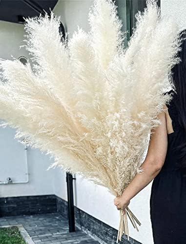 10 Stems 46" inch White Pampas Grass Decor Tall, Large Pompas Grass, Boho Neutral Home Decor Bouquet, Fluffy Pampass Grass for Floor Vase Wedding Floral Arrangements Wall Farmhouse Table Decor by Naunauya
