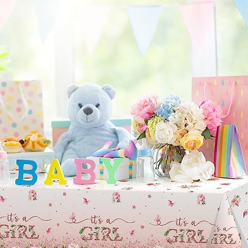 3 Pack Floral Baby Shower Tablecloth Decorations, It's a Girl Baby Shower Decorations, Pink Flower Gender Reveal Decorations for Girl, Plastic Disposable Baby Girls Table Cloth Party Decorations - Image 5