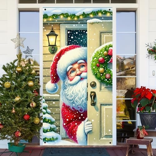 BlissYard Christmas Door Cover Peeking Santa 35x71 Inch Polyester - Image 3