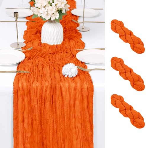 3 Pack Orange Cheesecloth Table Runner 17x108 Inch Semi Sheer Boho Gauze Cheese Cloth Fabric Table Runners Table Decor for Wedding Party Baby Shower Birthday Home Decor Garden Farmhouse by Unknown