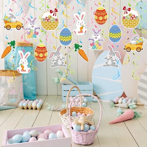 Easter Party Decorations - 30 Pcs Easter Hanging Swirl No DIY Easter Egg Bunny Carrot Baskets Ceiling Decorations for Home Office Classroom Easter Party Supplies - Image 3